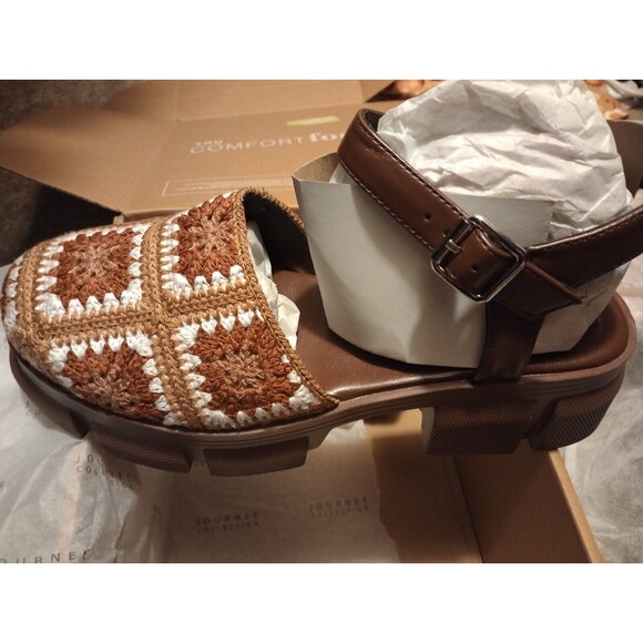 Journee Dorit Tru Comfort Foam Crochet Sandal Block Heels Vintage Afghan Style - Picture 2 of 13